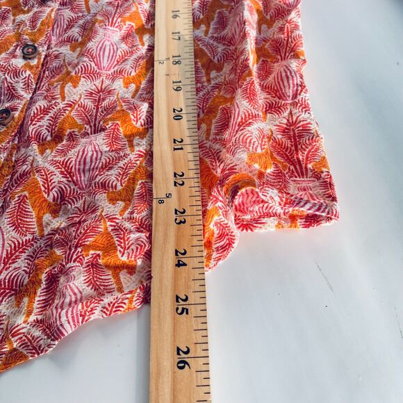 Anthropologie Maeve Top Size 2 Orange Pink Tiger Print Button Up 3/4 Sleeve Boho - Picture 6 of 10
